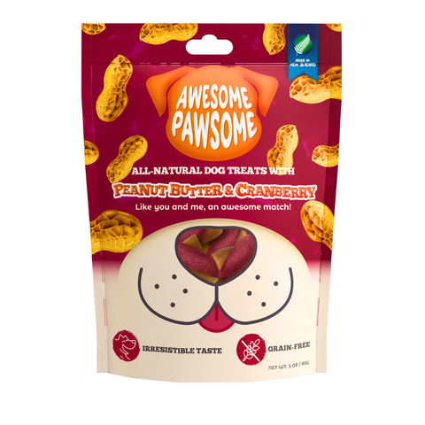 Awesome Pawsome All Natural Dog Treats Peanut Butter and Cranberry Recipe 85g