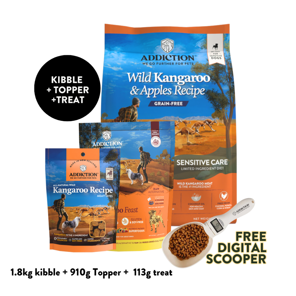 Wild Kangaroo Dry & Treats Starter Bundle - 1.8kg Dry, 910g Topper & 113g Treat