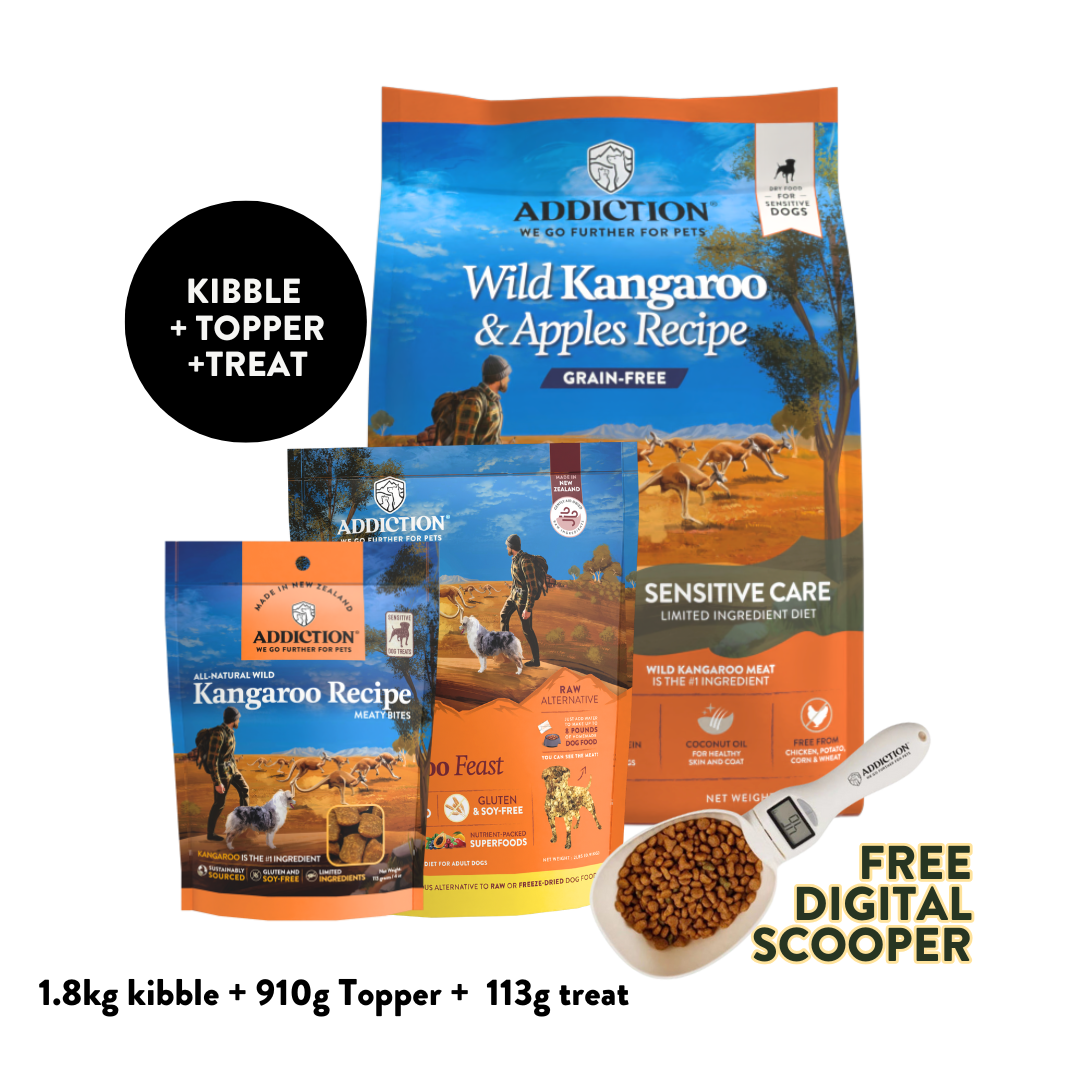 Wild Kangaroo Dry & Treats Starter Bundle - 1.8kg Dry, 910g Topper & 113g Treat
