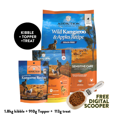 Wild Kangaroo Dry & Treats Starter Bundle - 1.8kg Dry, 910g Topper & 113g Treat