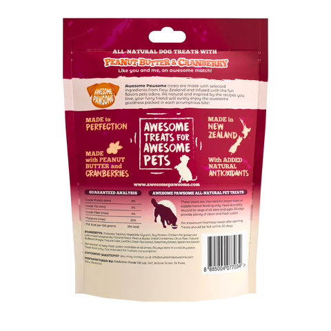 Awesome Pawsome All Natural Dog Treats Peanut Butter and Cranberry Recipe 85g