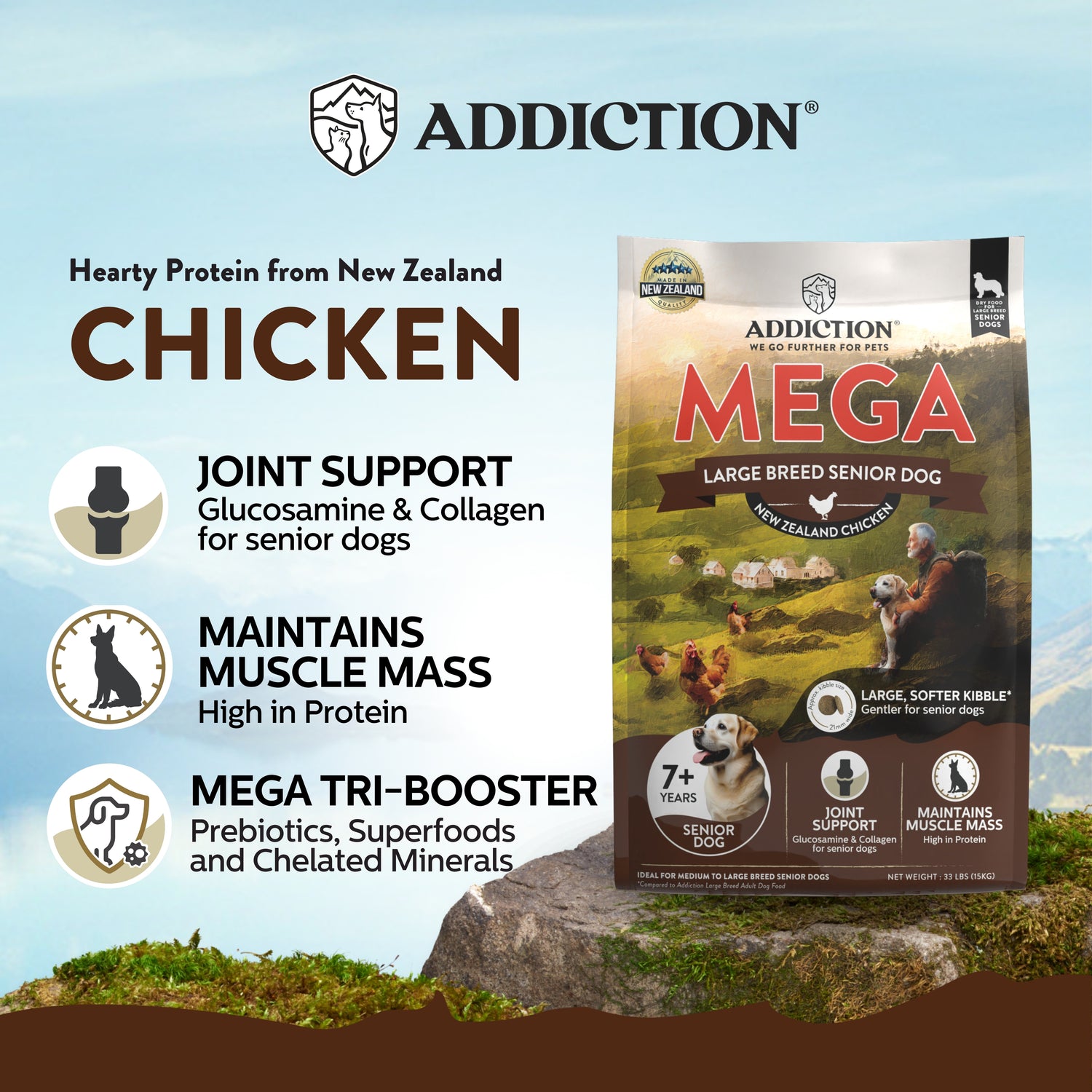 Addiction Mega Chicken – Large Breed Senior 15 kg