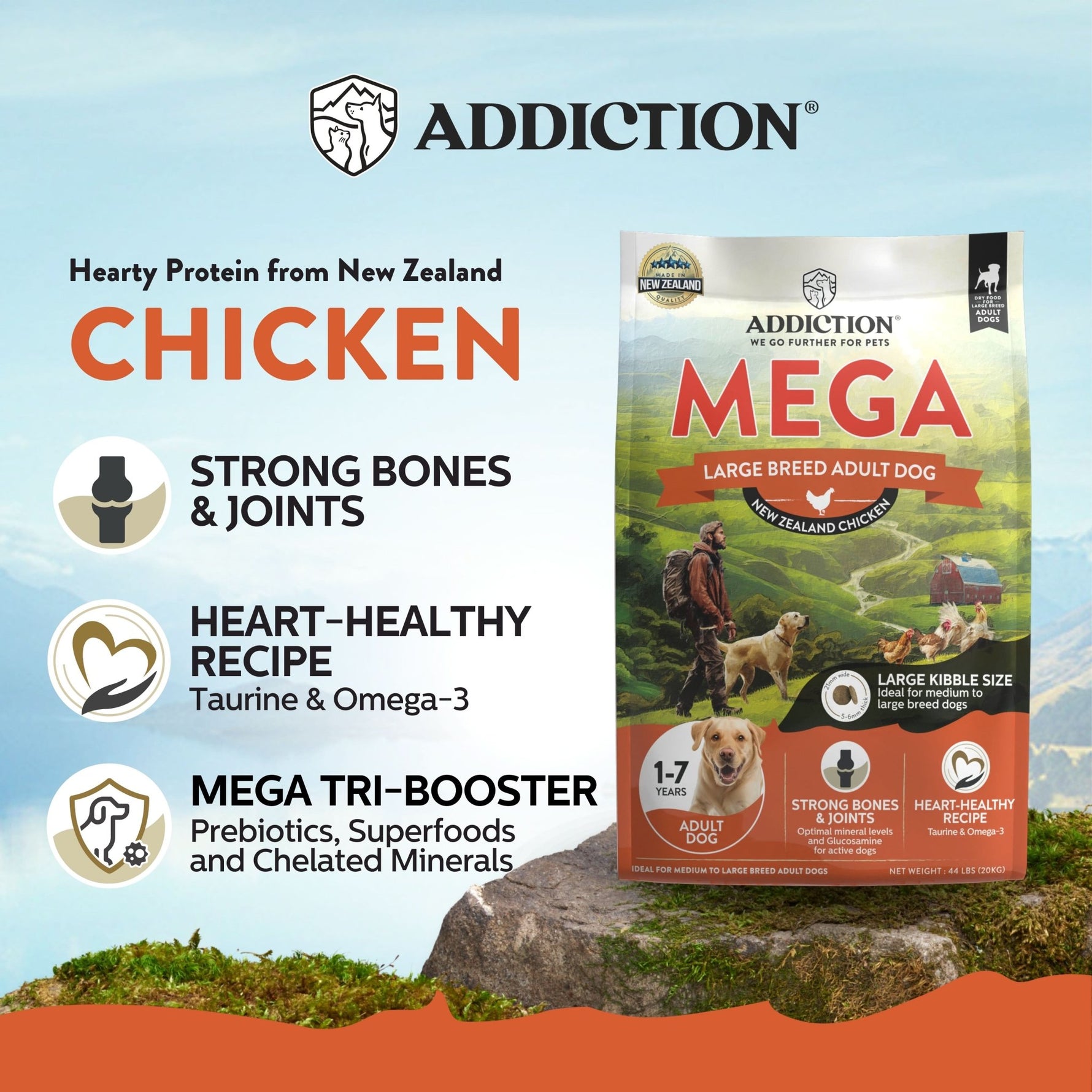 Addiction Mega Chicken – Large Breed Adult 20 kg - Addiction Singapore