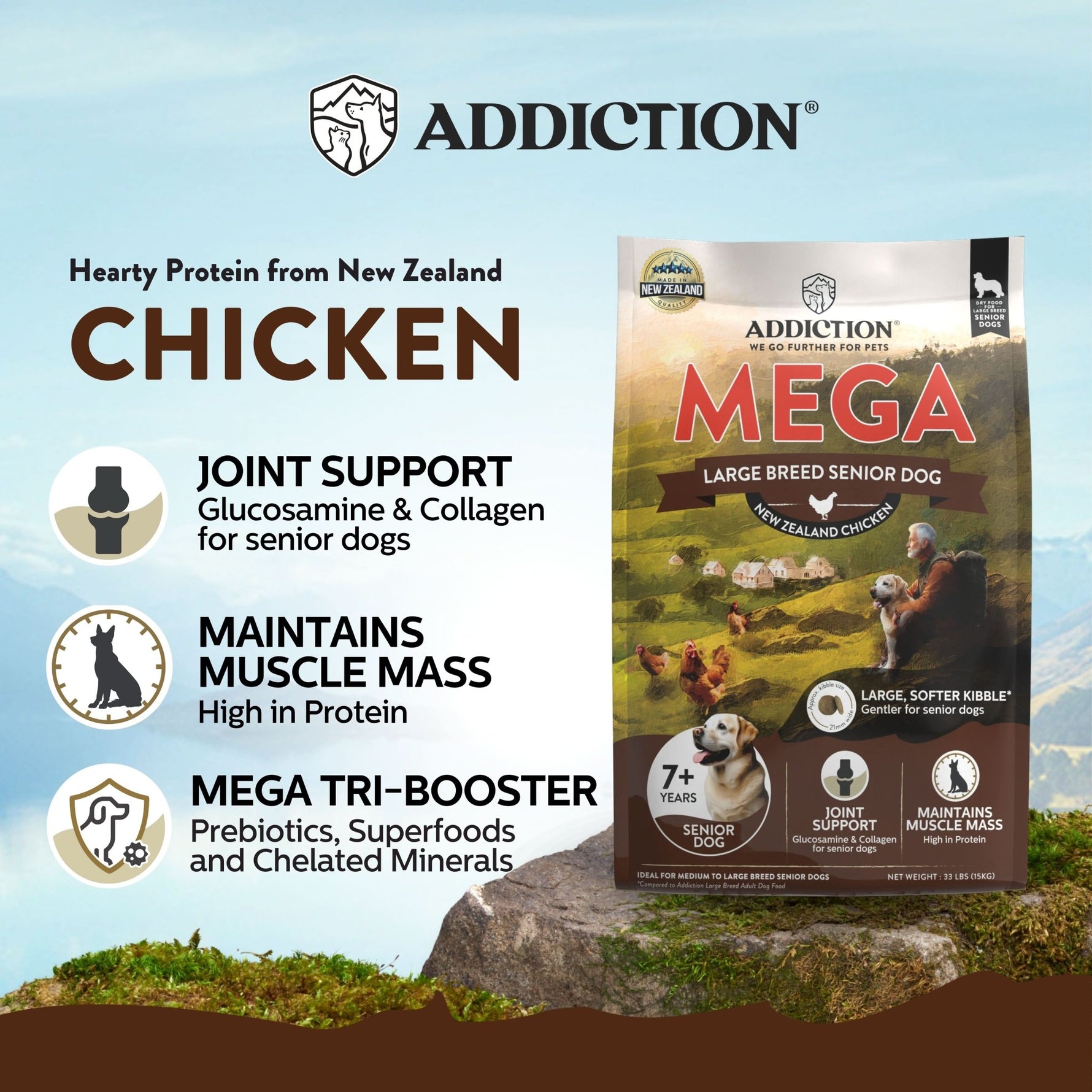 Addiction Mega Chicken – Large Breed Senior 15 kg - Addiction Singapore