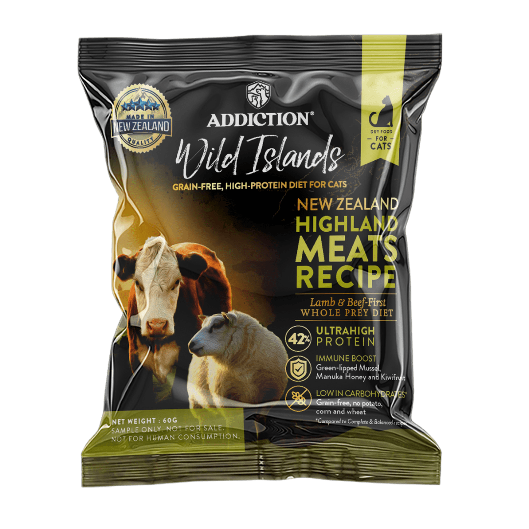 [Trial Pack] Wild Islands NZ Highland Meats Recipe Lamb & Beef-First Grain-Free Dry Cat Food 60g - Addiction Singapore