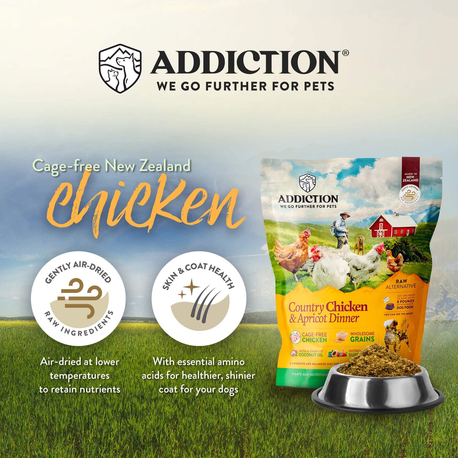 Country Chicken & Apricot Air-Dried Dog Food 910g - Addiction Singapore