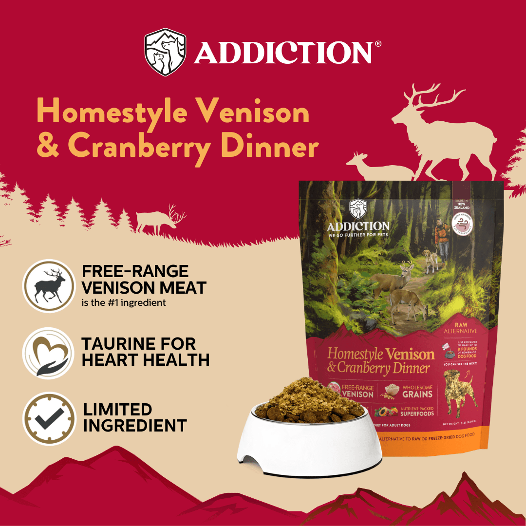 Homestyle Venison & Cranberry Air - Dried Dog Food 910g - Addiction Singapore