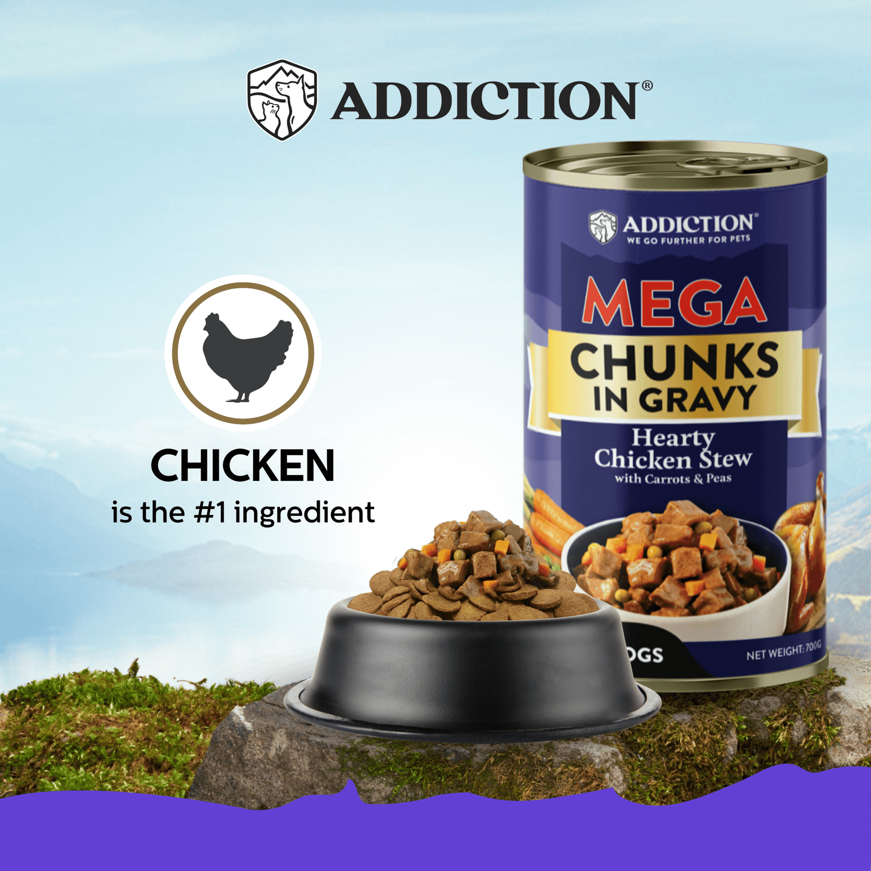 Mega Hearty Chicken Chunks in Gravy Wet Dog Food 700g - Addiction Singapore