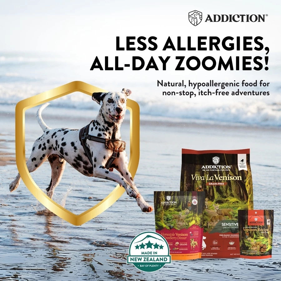 Viva La Venison Dry & Treats Starter Bundle - 1.8kg Dry, 910g Topper & 113g Treat