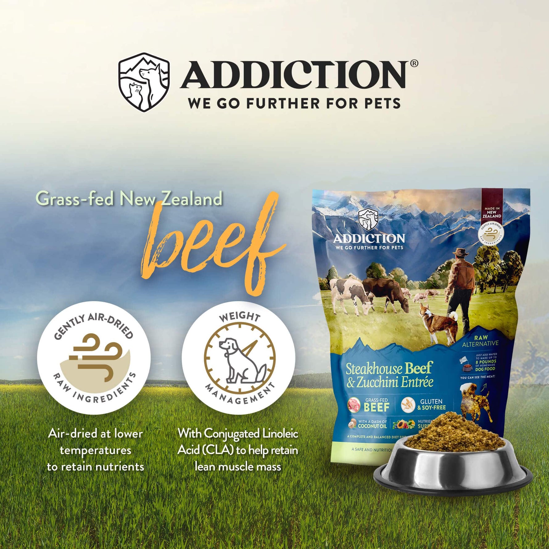 Steakhouse Beef & Zucchini Entree Air-Dried Dog Food 910g - Addiction Singapore