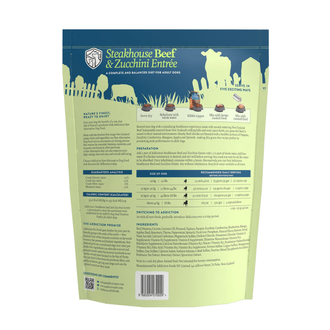 Steakhouse Beef & Zucchini Entree Air-Dried Dog Food 910g - Addiction Singapore