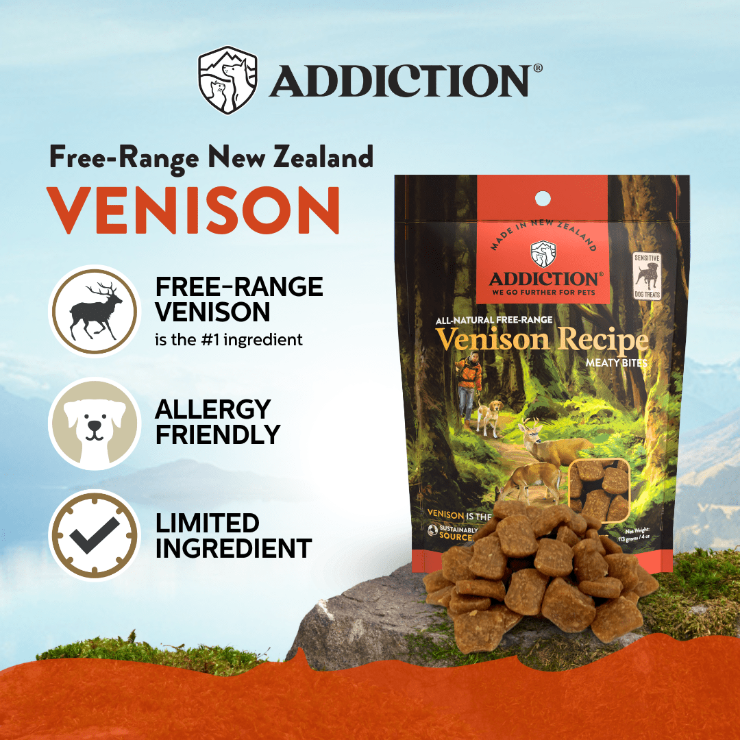 Venison Meaty Bites - Hypoallergenic Dog Treats 113g - Addiction Singapore