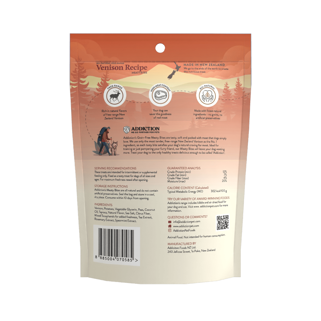 Venison Meaty Bites - Hypoallergenic Dog Treats 113g - Addiction Singapore